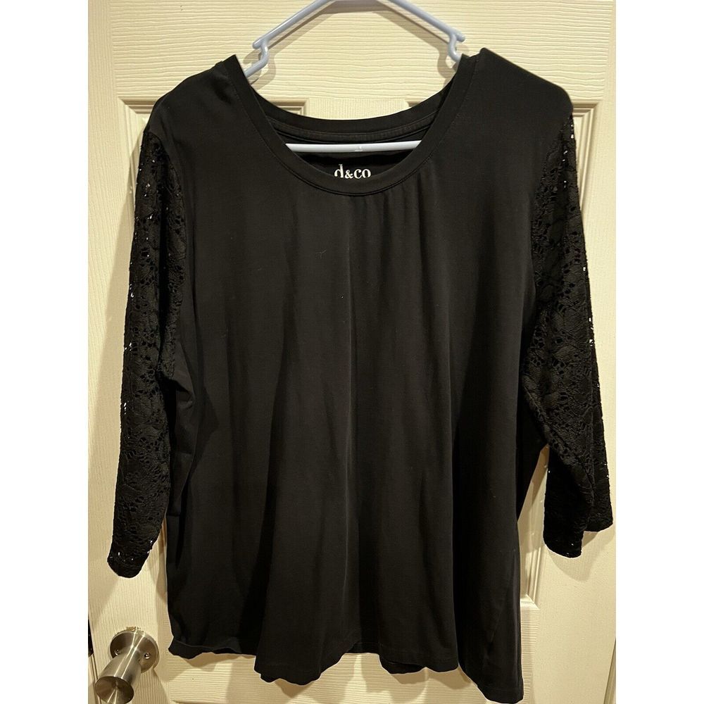 D & Co Denim & Company Black XL‎ Shirt With Eyelet Sleeves